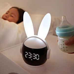 Smart Charging Night Light - Eye Protection Bunny Children Clock - Rechargeable Desktop Light - Bunny Alarm Clock - Gift for Kids